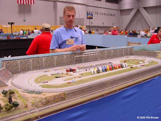 Eric and an early version of the race track module at the 2005 National Train Show
