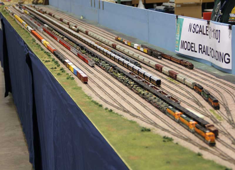All 32 feet of the yard in use at the Mad City Model Railroad Show 2013